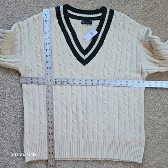 NWT GAP Sweater Tennis Polo Cricket Cable Knit GREEN - Picture 5 of 8